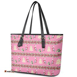Australia Pink Galah Christmas Leather Tote Bag Eolophus Roseicapilla Bottlebrush Seamless LT14