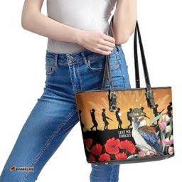 Australia Kookaburra ANZAC Day Leather Tote Bag Rising Sun 25th April Poppy Eucalyptus Blossoms LT14