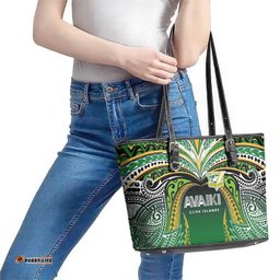 Cook Islands Rugby League Leather Tote Bag Avaiki Tatau Tribal Motifs Black Color LT03