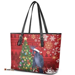 Australia Palm Cockatoo Christmas Leather Tote Bag Goliath Cockatoo Santa Merry Chrissie LT14