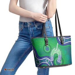Australia Torres Strait Islanders Leather Tote Bag Dhari Aboriginal Pattern LT14