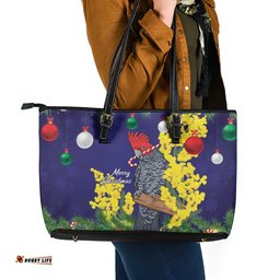 Australia Gang-gang Cockatoo Christmas Leather Tote Bag Callocephalon Fimbriatum Golden Wattle Blue LT14
