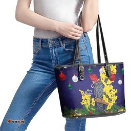 Australia Gang-gang Cockatoo Christmas Leather Tote Bag Callocephalon Fimbriatum Golden Wattle Blue LT14