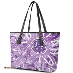 Australia Epilepsy Awareness Indigenous Leather Tote Bag Butterfly Aboriginal Art LT7