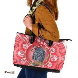 Australia Gang-gang Cockatoo Christmas Leather Tote Bag Eucalyptus Blossoms Aboriginal Merry Xmas LT14