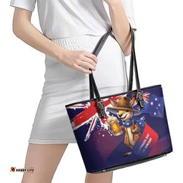Australia Day Kangaroo Flag Leather Tote Bag Aussie Aussie Aussie Oi Oi Oi LT9