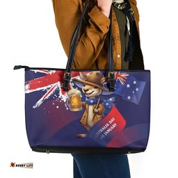 Australia Day Kangaroo Flag Leather Tote Bag Aussie Aussie Aussie Oi Oi Oi LT9