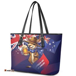 Australia Day Kangaroo Flag Leather Tote Bag Aussie Aussie Aussie Oi Oi Oi LT9