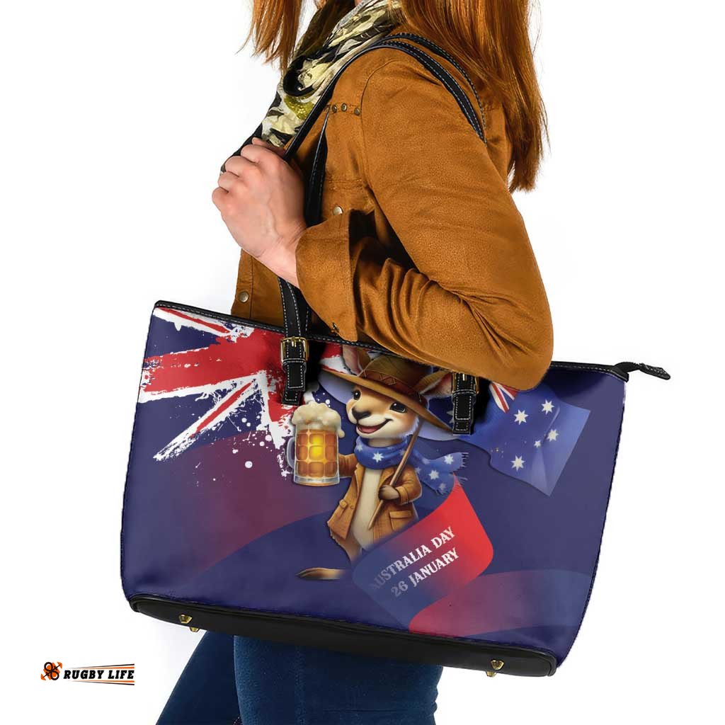 Australia Day Kangaroo Flag Leather Tote Bag Aussie Aussie Aussie Oi Oi Oi LT9