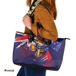 Australia Day Kangaroo Flag Leather Tote Bag Aussie Aussie Aussie Oi Oi Oi LT9