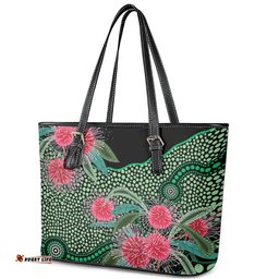 Australia Hakea Leather Tote Bag Aussie Native Flowers Indigenous Art LT14