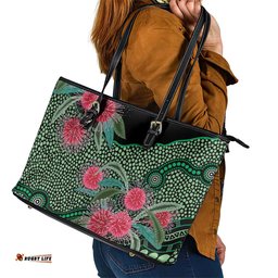 Australia Hakea Leather Tote Bag Aussie Native Flowers Indigenous Art LT14