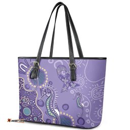 Australia Epilepsy Awareness Leather Tote Bag Aboriginal Purple Ribbon with Seahorse LT7