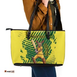 Custom Australia Cricket Leather Tote Bag Aussie Baggy Greens - Kangaroo Mascot Style LT14