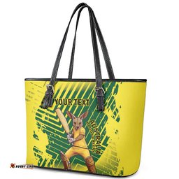Custom Australia Cricket Leather Tote Bag Aussie Baggy Greens - Kangaroo Mascot Style LT14