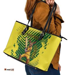 Custom Australia Cricket Leather Tote Bag Aussie Baggy Greens - Kangaroo Mascot Style LT14