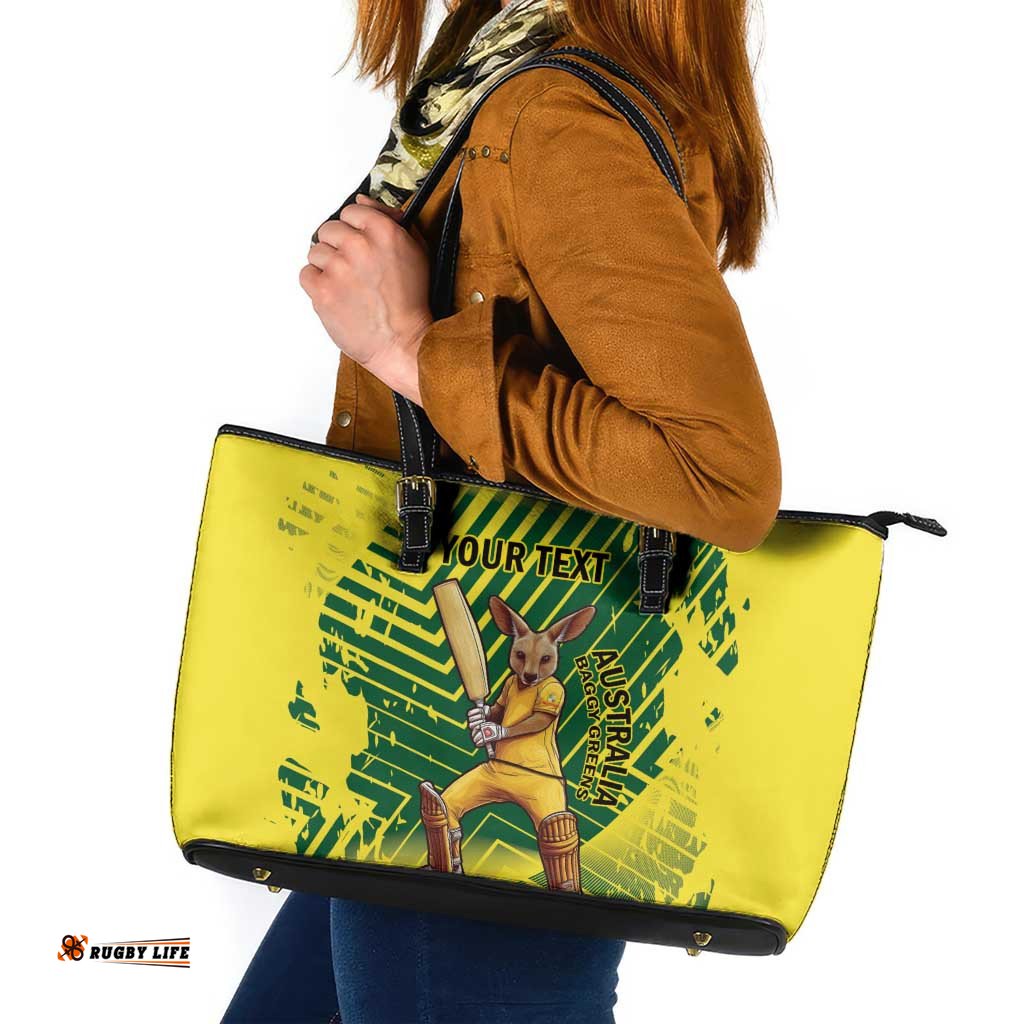 Custom Australia Cricket Leather Tote Bag Aussie Baggy Greens - Kangaroo Mascot Style LT14