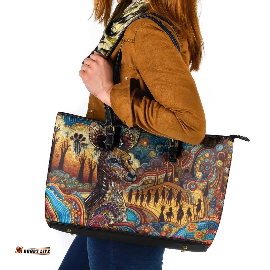 Aboriginal Dreamtime Stories Land Leather Tote Bag LT9