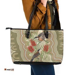 Australia Eastern Spinebill Leather Tote Bag Aussie Honeyeater Bottlebrush Indigenous Art LT14