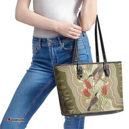 Australia Eastern Spinebill Leather Tote Bag Aussie Honeyeater Bottlebrush Indigenous Art LT14
