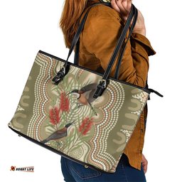 Australia Eastern Spinebill Leather Tote Bag Aussie Honeyeater Bottlebrush Indigenous Art LT14