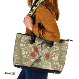 Australia Eastern Spinebill Leather Tote Bag Aussie Honeyeater Bottlebrush Indigenous Art LT14