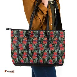 Australia Sturt's Desert Pea Leather Tote Bag Aussie Native Flowers Indigenous Art LT14