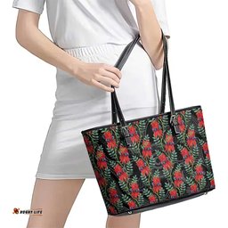 Australia Sturt's Desert Pea Leather Tote Bag Aussie Native Flowers Indigenous Art LT14
