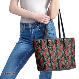 Australia Sturt's Desert Pea Leather Tote Bag Aussie Native Flowers Indigenous Art LT14