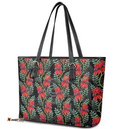 Australia Sturt's Desert Pea Leather Tote Bag Aussie Native Flowers Indigenous Art LT14