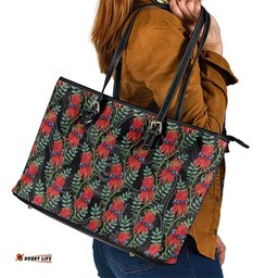 Australia Sturt's Desert Pea Leather Tote Bag Aussie Native Flowers Indigenous Art LT14