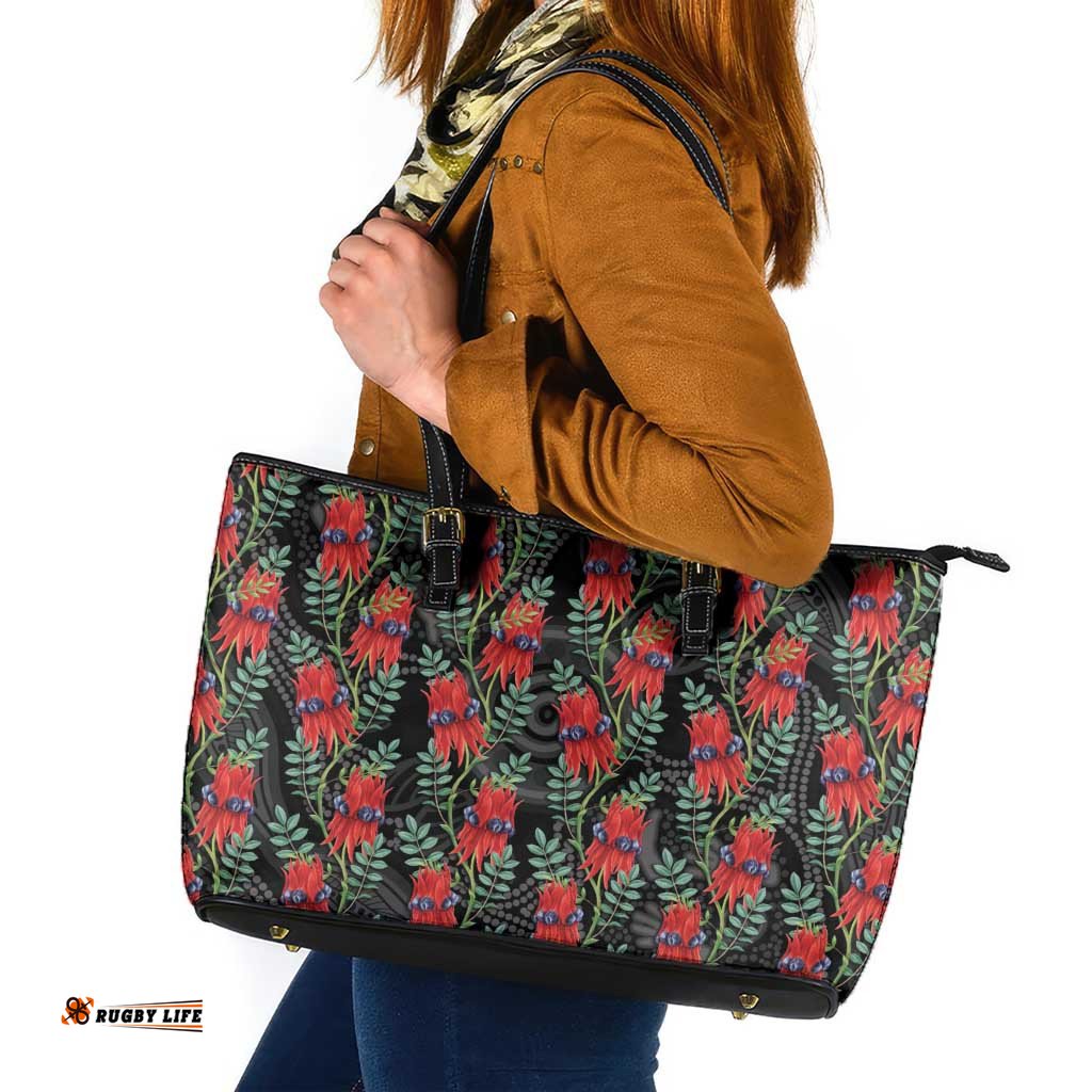 Australia Sturt's Desert Pea Leather Tote Bag Aussie Native Flowers Indigenous Art LT14