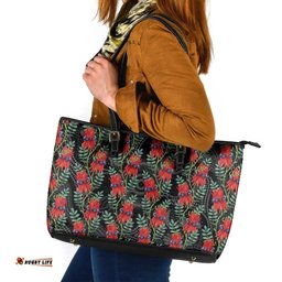 Australia Sturt's Desert Pea Leather Tote Bag Aussie Native Flowers Indigenous Art LT14