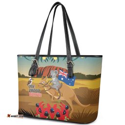 26 January One Proud Aussie Leather Tote Bag Kangaroo and Koala Happy Australia Day LT9