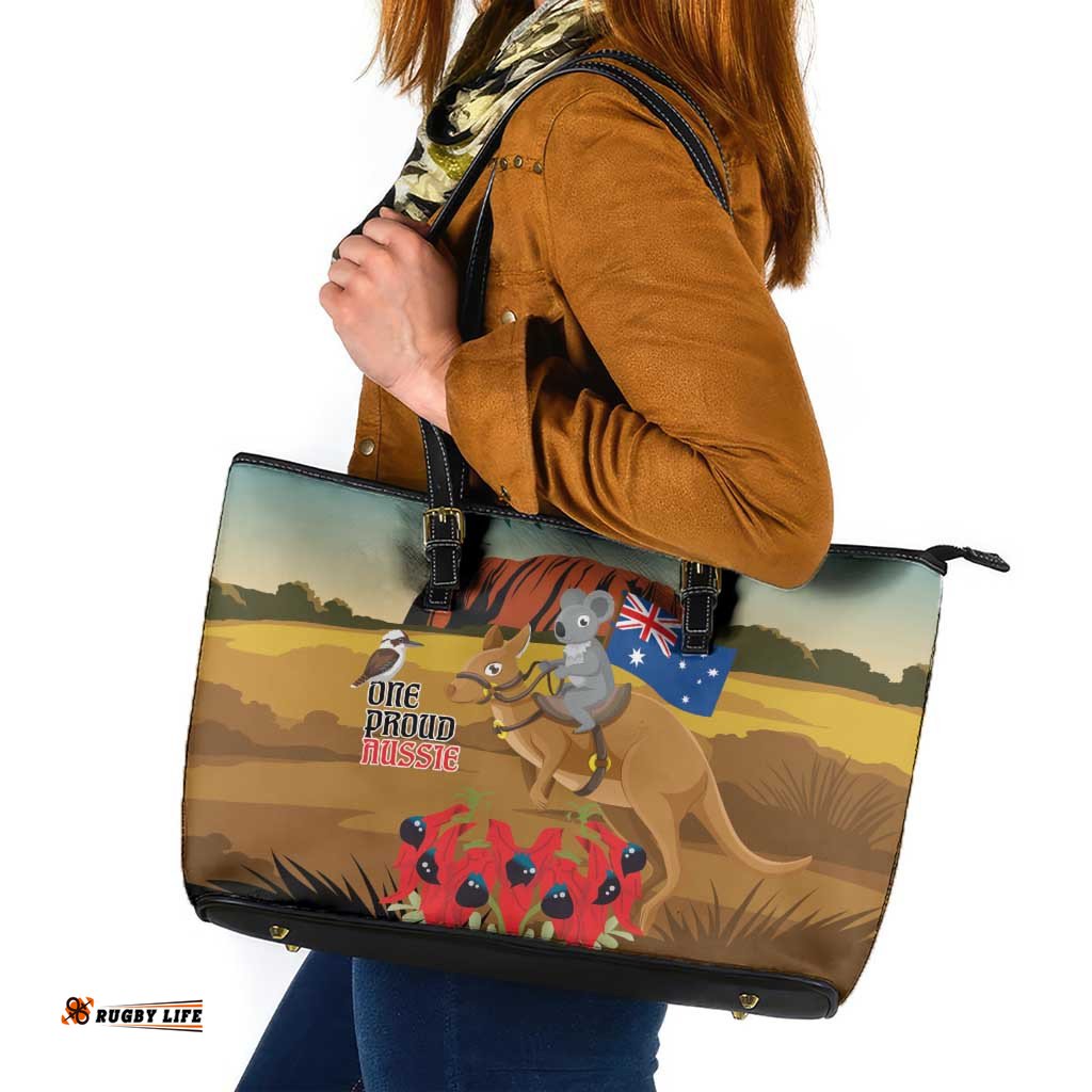 26 January One Proud Aussie Leather Tote Bag Kangaroo and Koala Happy Australia Day LT9