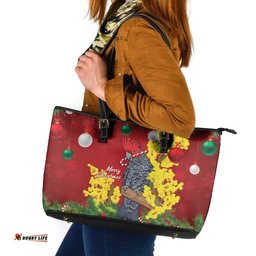 Australia Gang-gang Cockatoo Christmas Leather Tote Bag Callocephalon Fimbriatum Golden Wattle Red LT14
