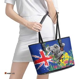 Australia Day Koala Leather Tote Bag Aussie Aussie Aussie Oi Oi Oi Blue Color LT9