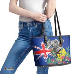 Australia Day Koala Leather Tote Bag Aussie Aussie Aussie Oi Oi Oi Blue Color LT9