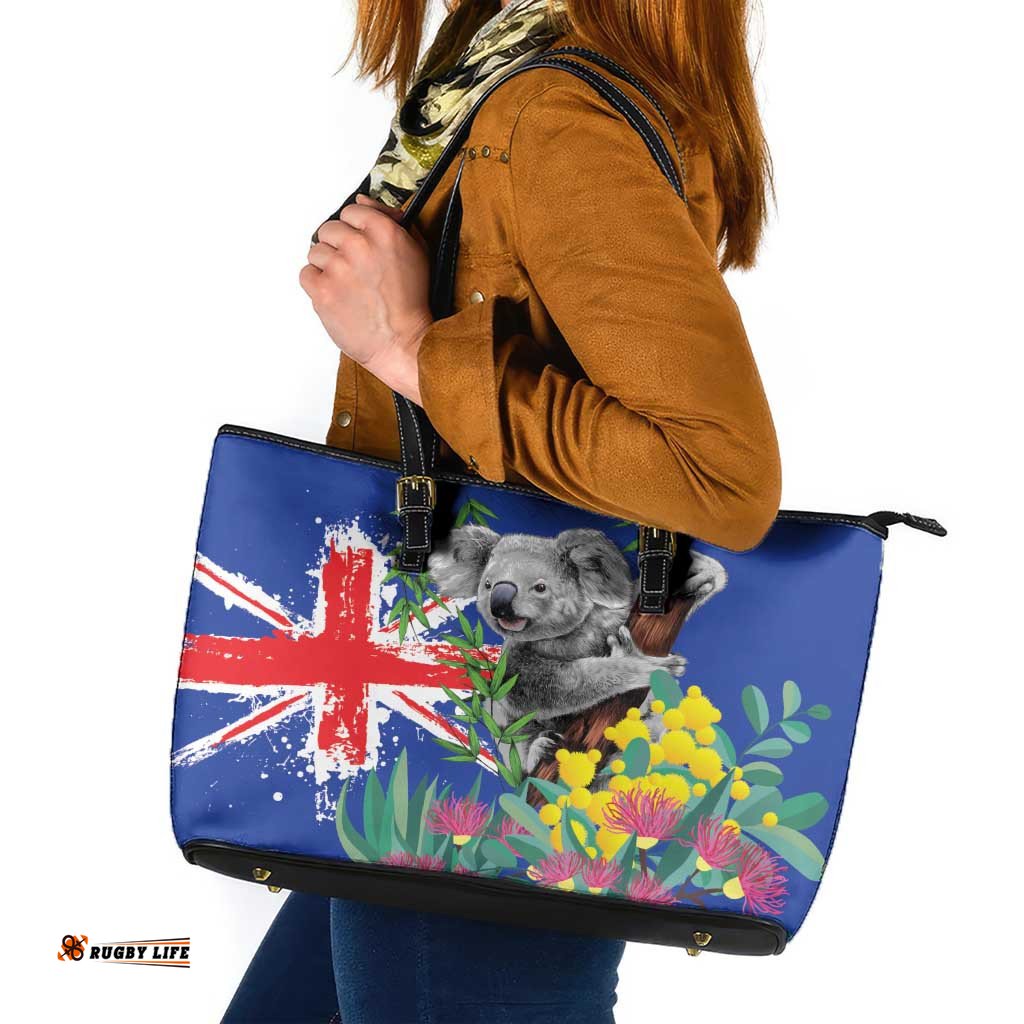 Australia Day Koala Leather Tote Bag Aussie Aussie Aussie Oi Oi Oi Blue Color LT9