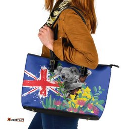 Australia Day Koala Leather Tote Bag Aussie Aussie Aussie Oi Oi Oi Blue Color LT9