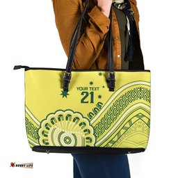 Custom Cricket Aussie Pride Leather Tote Bag Aboriginal Dot Art Cricket LT9
