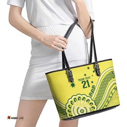 Custom Cricket Aussie Pride Leather Tote Bag Aboriginal Dot Art Cricket LT9