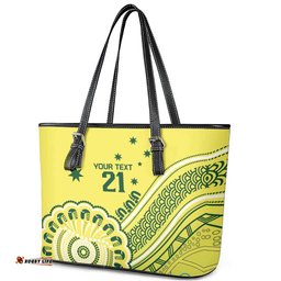 Custom Cricket Aussie Pride Leather Tote Bag Aboriginal Dot Art Cricket LT9