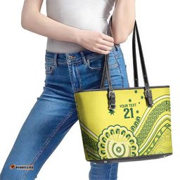 Custom Cricket Aussie Pride Leather Tote Bag Aboriginal Dot Art Cricket LT9