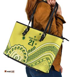 Custom Cricket Aussie Pride Leather Tote Bag Aboriginal Dot Art Cricket LT9