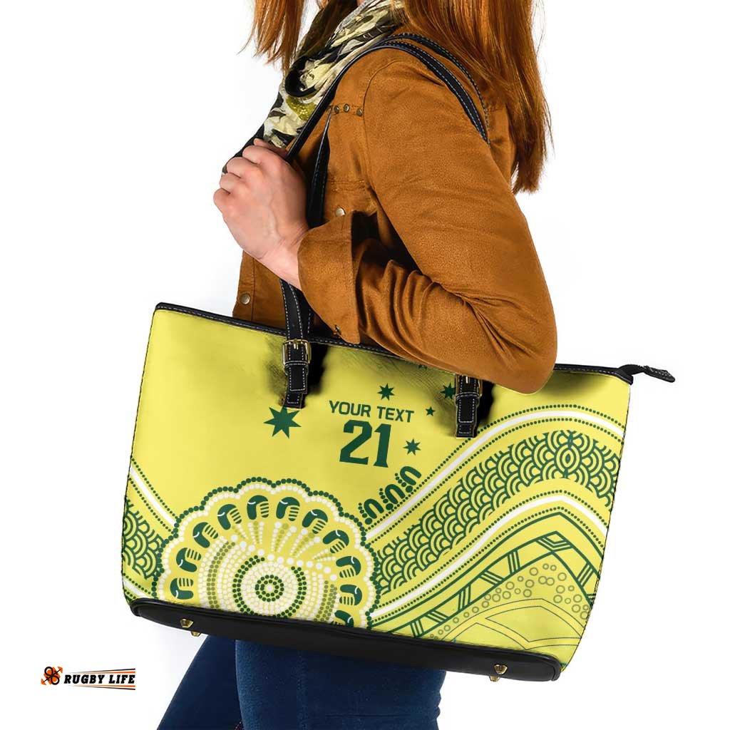 Custom Cricket Aussie Pride Leather Tote Bag Aboriginal Dot Art Cricket LT9