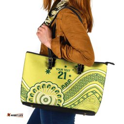Custom Cricket Aussie Pride Leather Tote Bag Aboriginal Dot Art Cricket LT9