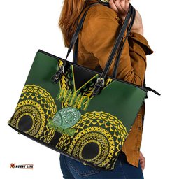 Avaiki Cook Islands Rugby Leather Tote Bag Kuki Airani Tatau Black LT14