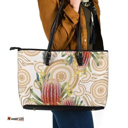 Australia Banksia Leather Tote Bag Aussie Native Flowers Indigenous Art LT14