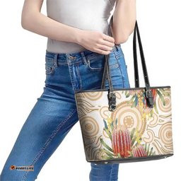 Australia Banksia Leather Tote Bag Aussie Native Flowers Indigenous Art LT14